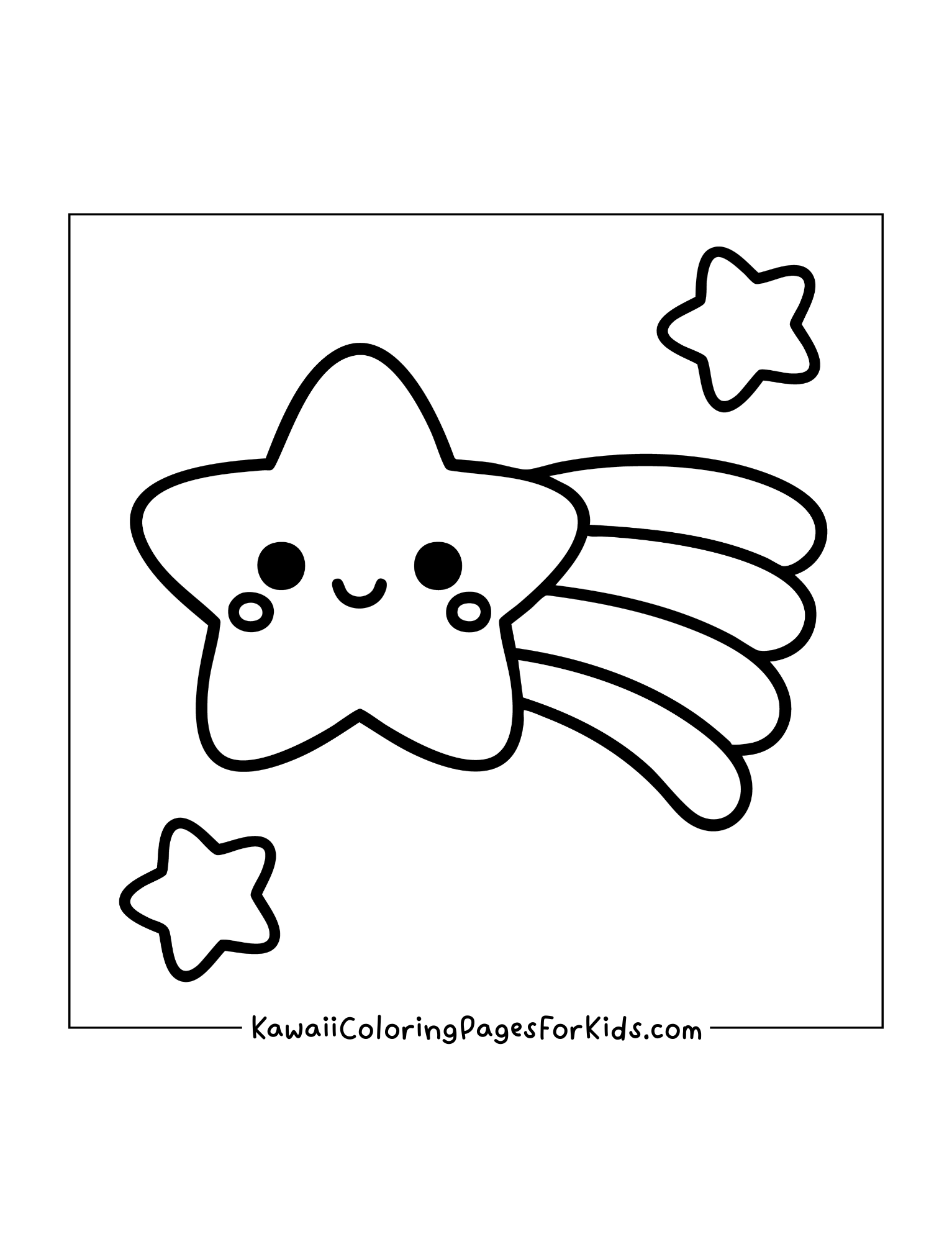 Happy star with trailing comet tail and small stars floating around.