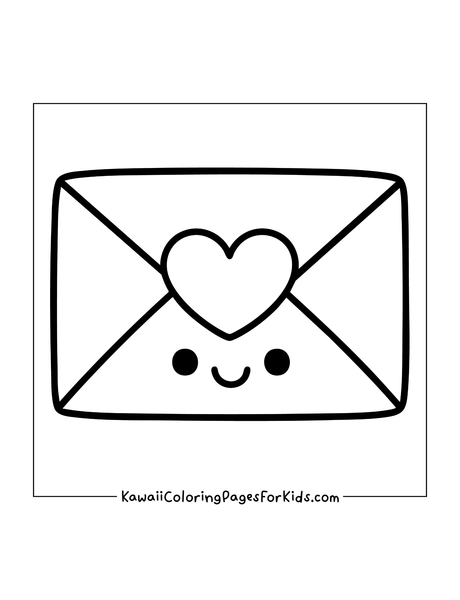 Cute envelope with heart-shaped seal and happy face illustration.