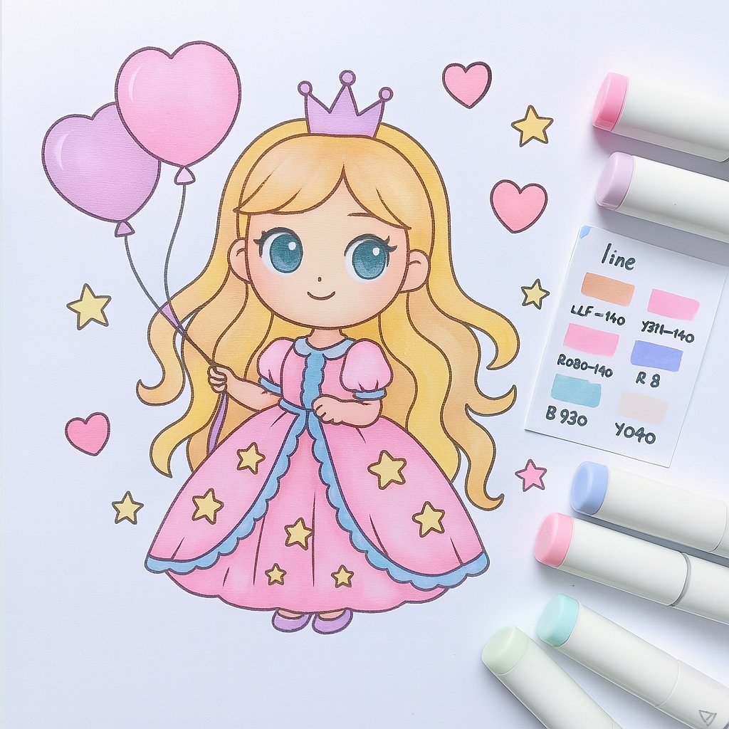 color princess coloring sheet with alcohol markers