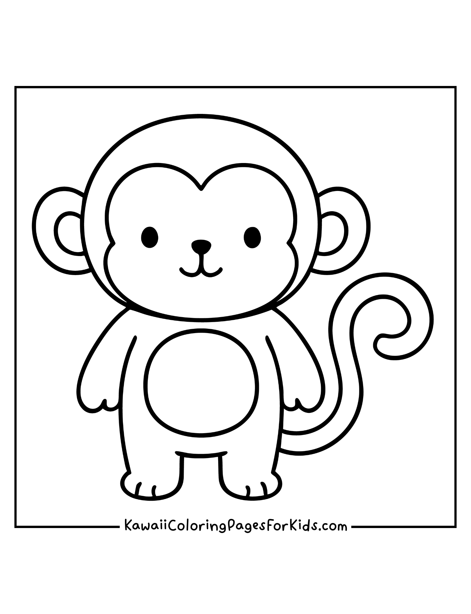 Cute cartoon monkey coloring page for kids, simple and fun jungle animal printable.